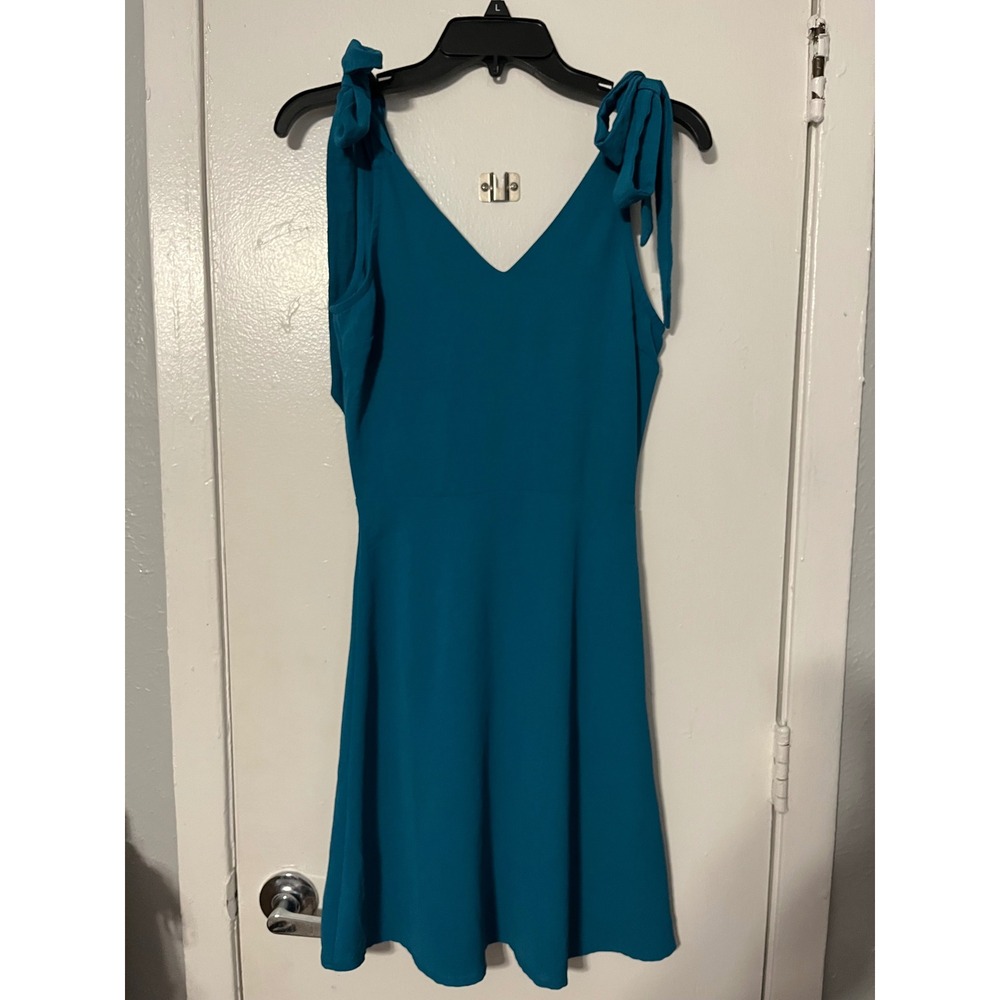 Monteau Los Angeles Teal Tie Shoulder V-Neck Elastic Waist Mini Dress Small‎